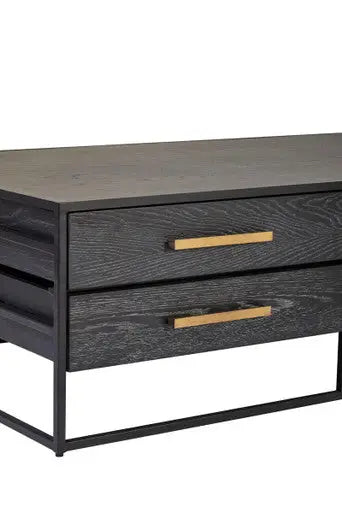 Black Finish 4-Drawer Coffee Table with Metallic Handles and Iron Frame, Judd