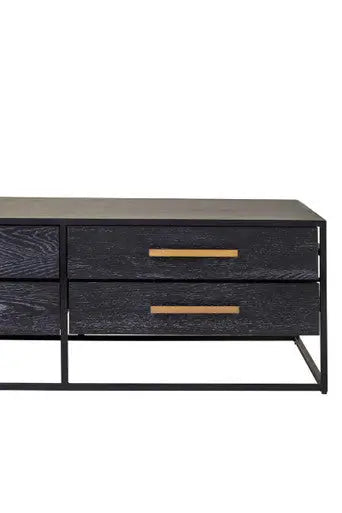 Black Finish 4-Drawer Coffee Table with Metallic Handles and Iron Frame, Judd