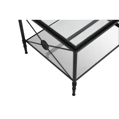 Black Finish Metal Frame Coffee Table with Two-Tier Glass Shelves and X-Shaped Sides Design, Axis