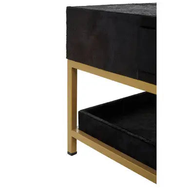 Black Hair-On-Hide Leather Coffee Table with Gold Metal Frame and Storage Drawer, Kensington Townhouse