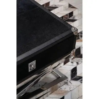 Black Hair-On-Hide Wood Top and Silver-Finished Frame Console Table with 2 Drawers, Kensington Townhouse
