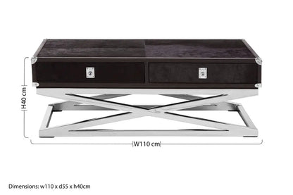 Black Hair-On-Hide Wood Top and Silver-Finished Frame Console Table with 2 Drawers, Kensington Townhouse