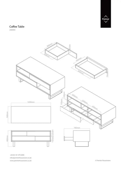 Black High Gloss Coffee Table with 2 Drawers and Open Shelves, Moritz