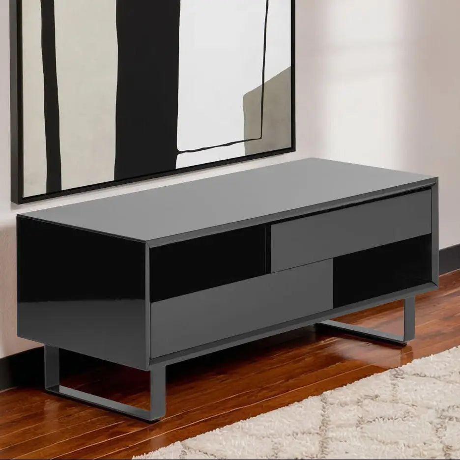 Black High Gloss Coffee Table with 2 Drawers and Open Shelves, Moritz