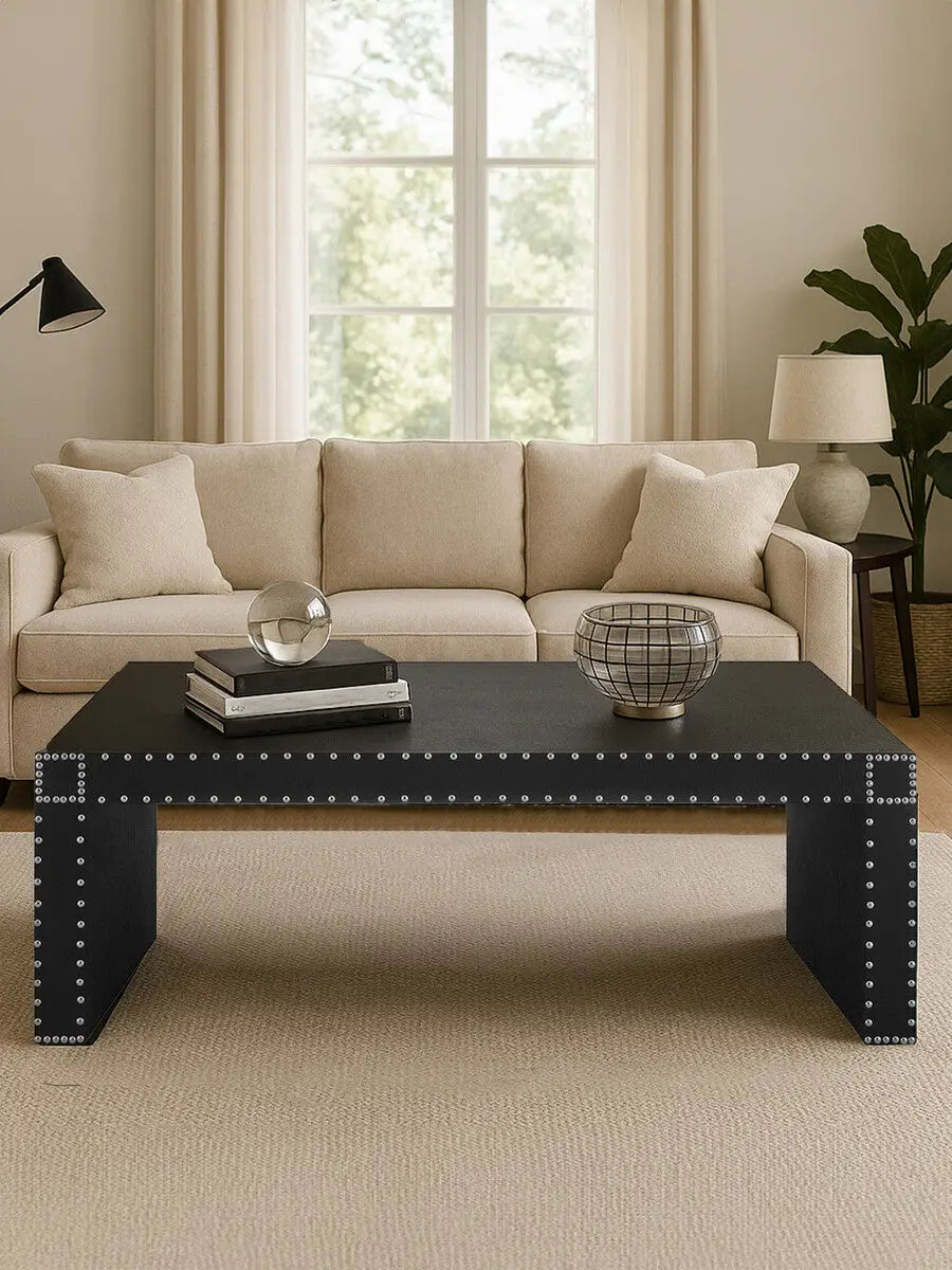 Black Leather Effect Rectangular Coffee Table, Sloane