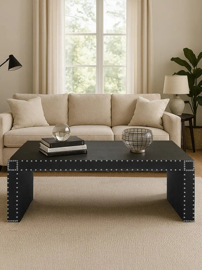 Black Leather Effect Rectangular Coffee Table, Sloane
