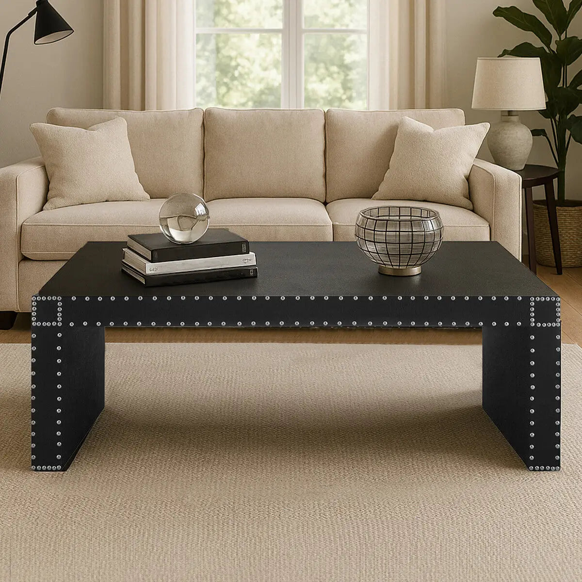 Black Leather Effect Rectangular Coffee Table, Sloane