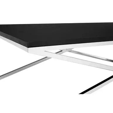 Black Leather Effect Rectangular Coffee Table with Cross Frame Design, Tribute