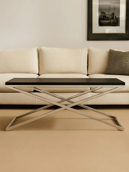 Black Leather Effect Rectangular Coffee Table with Cross Frame Design, Tribute