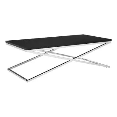 Black Leather Effect Rectangular Coffee Table with Cross Frame Design, Tribute