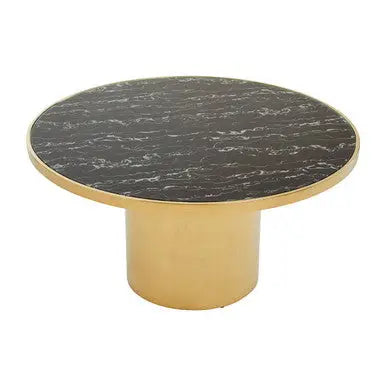 Black Marble Effect Glass Top Coffee Table with Gold Finish Base, Oria
