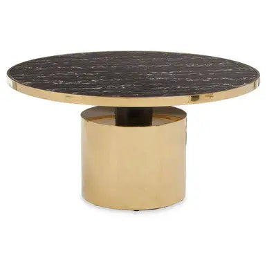 Black Marble Effect Glass Top Coffee Table with Gold Finish Base, Oria