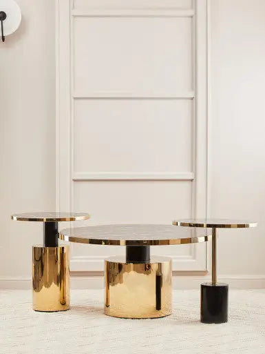 Black Marble Effect Glass Top Coffee Table with Gold Finish Base, Oria