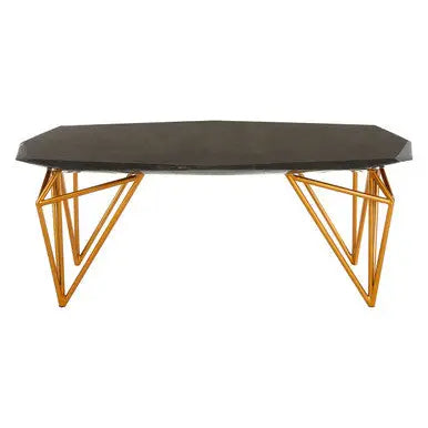 Black Marble Top Coffee Table with Gold Finish Iron Legs, Relic