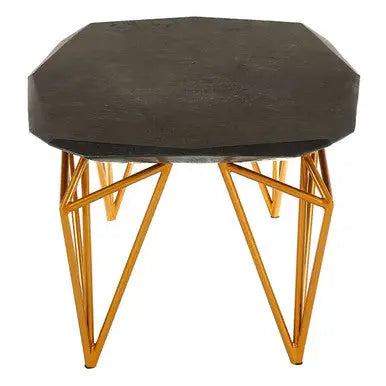 Black Marble Top Coffee Table with Gold Finish Iron Legs, Relic