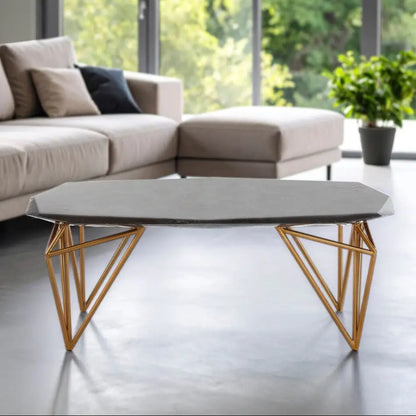 Black Marble Top Coffee Table with Gold Finish Iron Legs, Relic