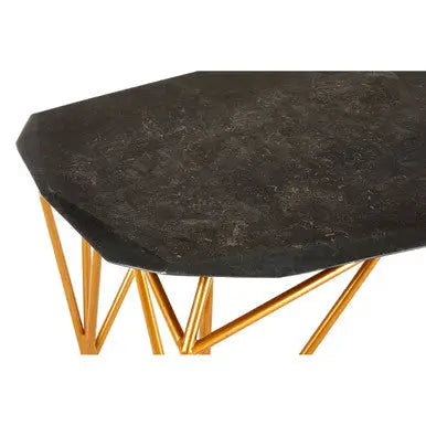 Black Marble Top Coffee Table with Gold Finish Iron Legs, Relic