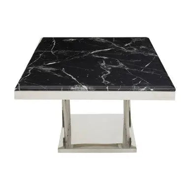 Black Marble Top Coffee Table with Intricate Silver Base, Arenza