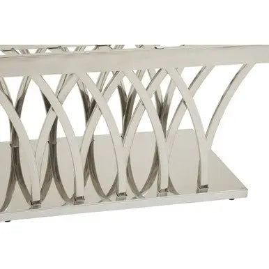 Black Marble Top Coffee Table with Intricate Silver Base, Arenza