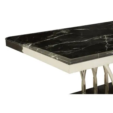 Black Marble Top Coffee Table with Intricate Silver Base, Arenza