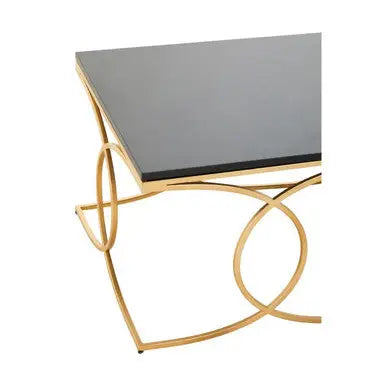 Black Marble Top Rectangular Coffee Table with Gold Finish Metal Frame, Kia