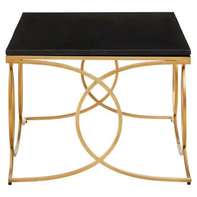Black Marble Top Rectangular Coffee Table with Gold Finish Metal Frame, Kia
