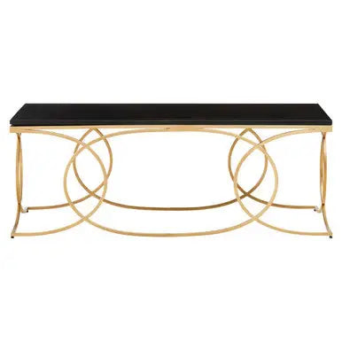 Black Marble Top Rectangular Coffee Table with Gold Finish Metal Frame, Kia