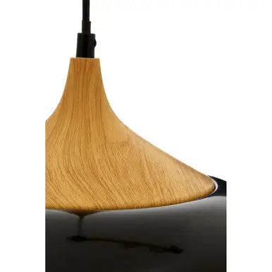 Black Metal and Wood Effect Pendant Light | Blayne