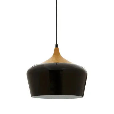 Black Metal and Wood Effect Pendant Light | Blayne