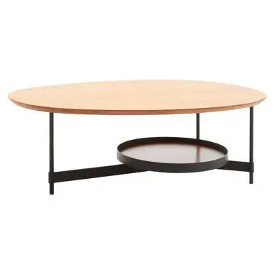 Black Metal Frame Coffee Table with Natural Oblong Top, Doha