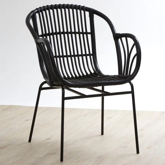 Black Natural Rattan Chair with Raised Sides | Lagom