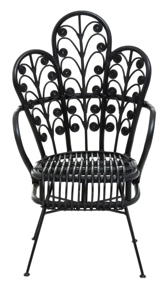 Black Natural Rattan Scalloped Back Chair | Java