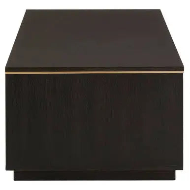 Black Oak Veneer 1-Drawer Coffee Table with Gold Finish Trim and Lower Storage Shelf, Diamond