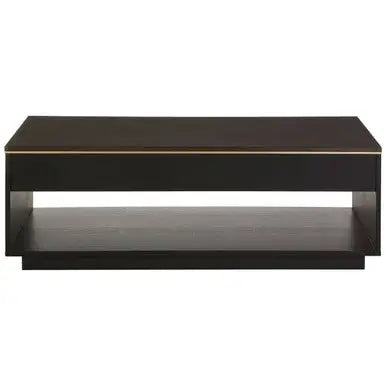 Black Oak Veneer 1-Drawer Coffee Table with Gold Finish Trim and Lower Storage Shelf, Diamond