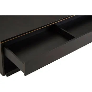 Black Oak Veneer 1-Drawer Coffee Table with Gold Finish Trim and Lower Storage Shelf, Diamond