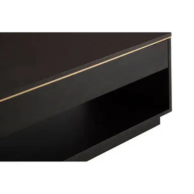Black Oak Veneer 1-Drawer Coffee Table with Gold Finish Trim and Lower Storage Shelf, Diamond