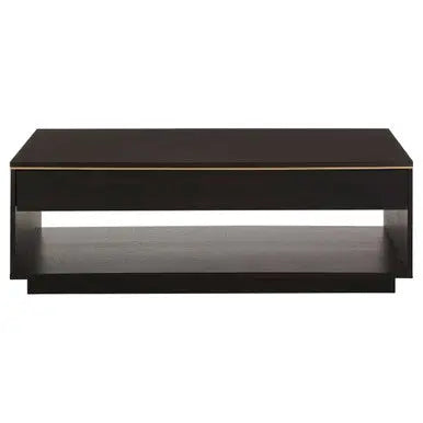 Black Oak Veneer 1-Drawer Coffee Table with Gold Finish Trim and Lower Storage Shelf, Diamond
