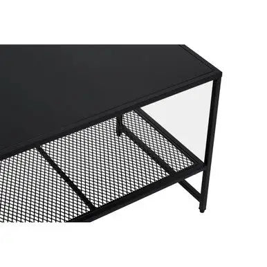 Black Powder Coated Metal Coffee Table with Open Storage Mesh Shelf, Acero