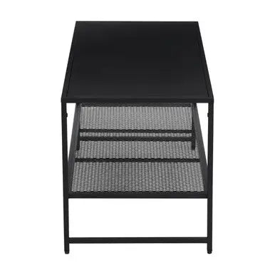 Black Powder Coated Metal Coffee Table with Open Storage Mesh Shelf, Acero