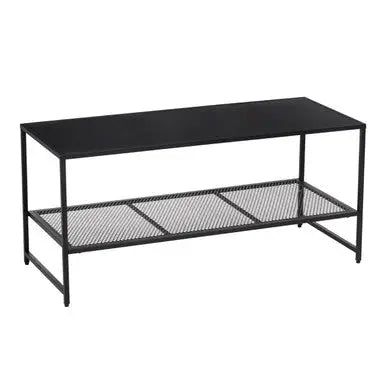 Black Powder Coated Metal Coffee Table with Open Storage Mesh Shelf, Acero