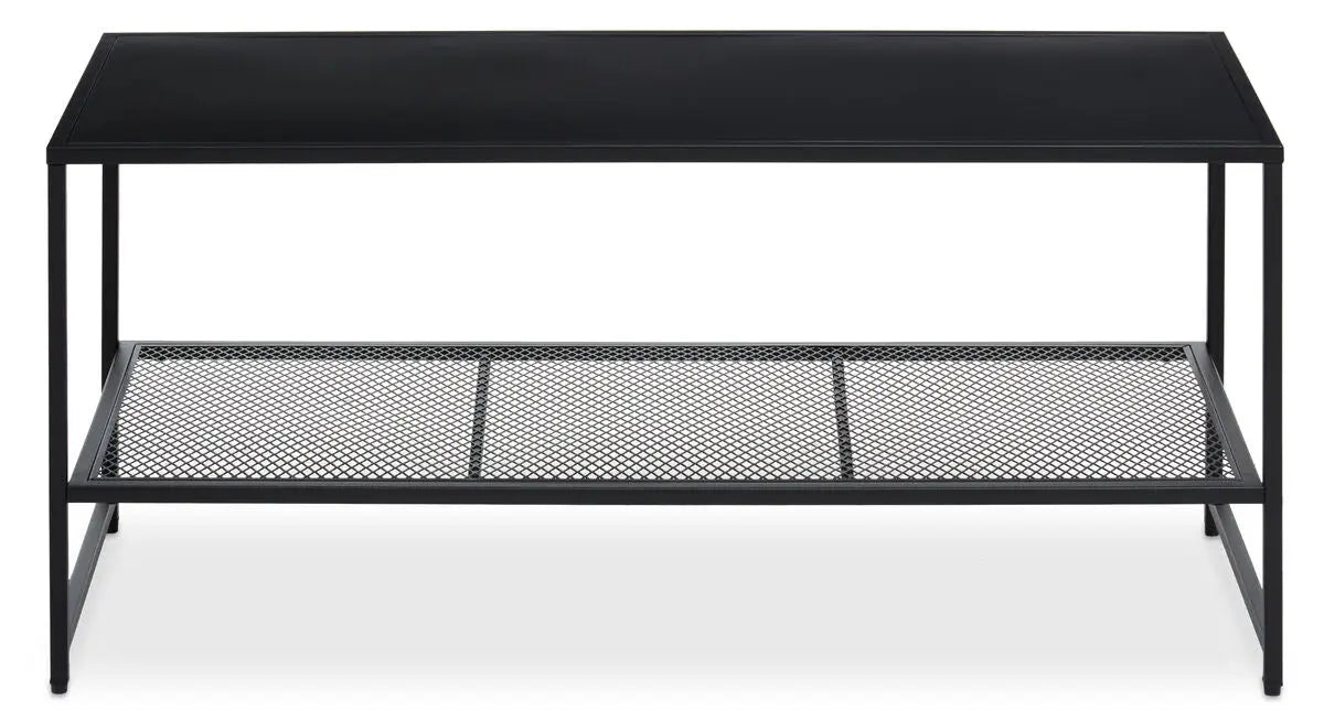 Black Powder Coated Metal Coffee Table with Open Storage Mesh Shelf, Acero