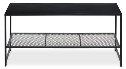 Black Powder Coated Metal Coffee Table with Open Storage Mesh Shelf, Acero