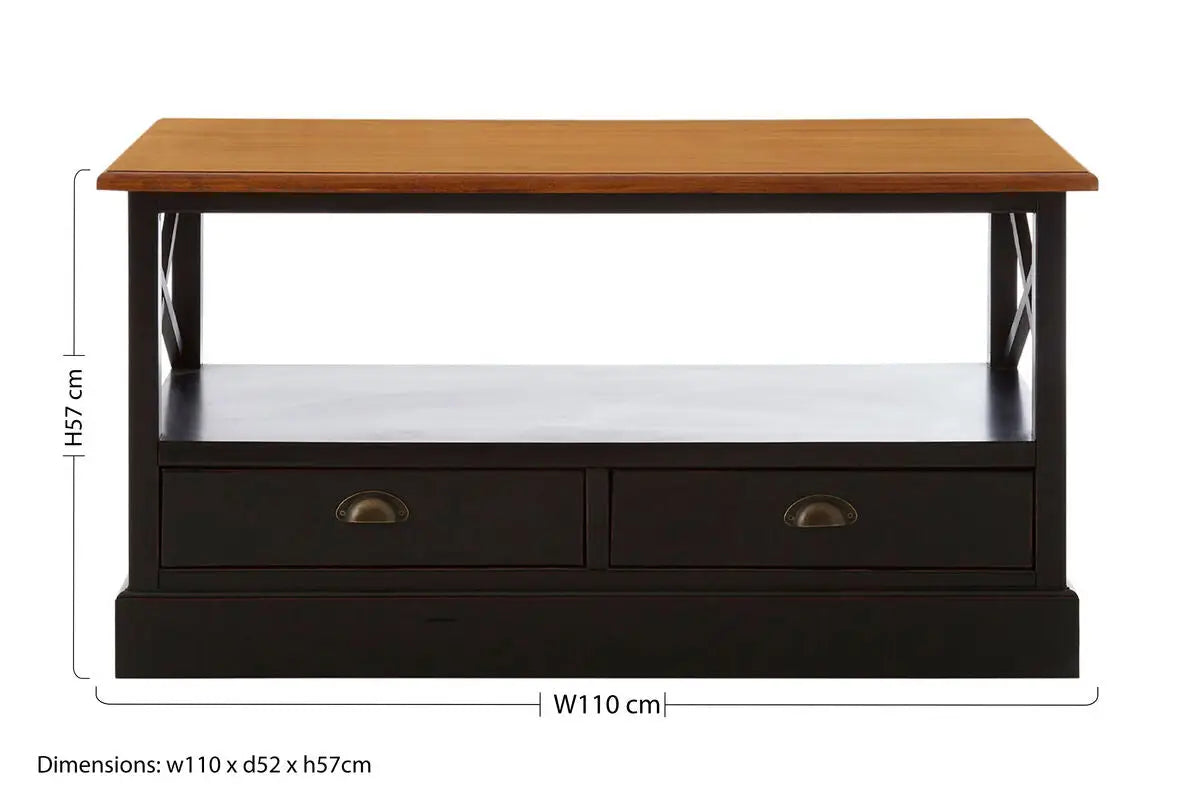Black Rectangular Storage Coffee Table with Drawers, Virginia