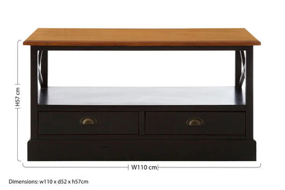 Black Rectangular Storage Coffee Table with Drawers, Virginia