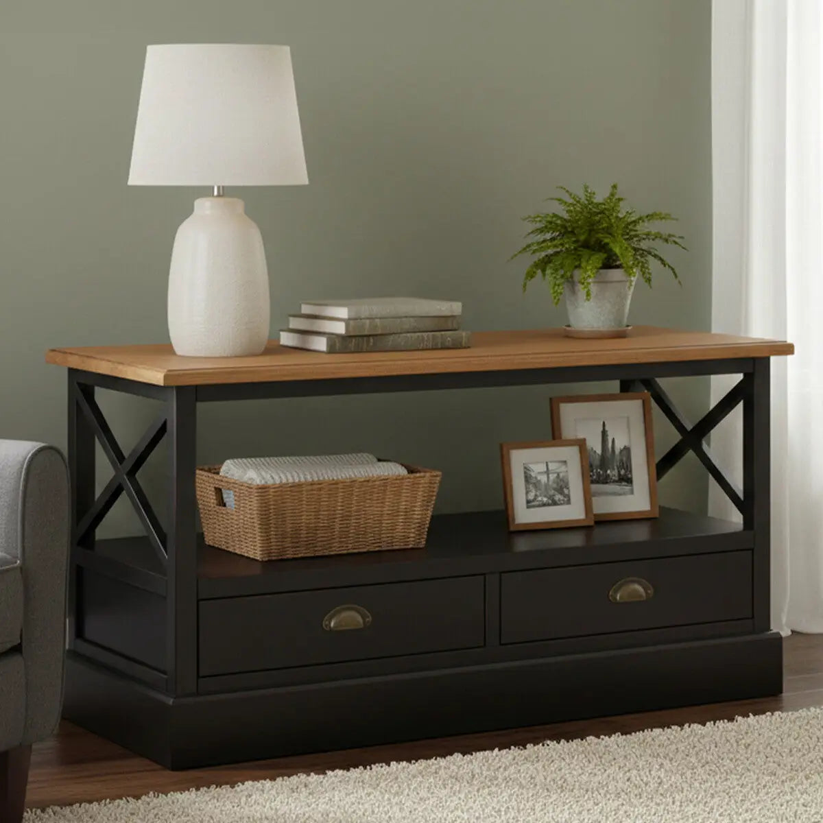 Black Rectangular Storage Coffee Table with Drawers, Virginia