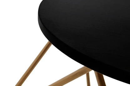 Black Round Marble Top Coffee Table with Matte Gold Finish Geometric Metal Frame, Varana