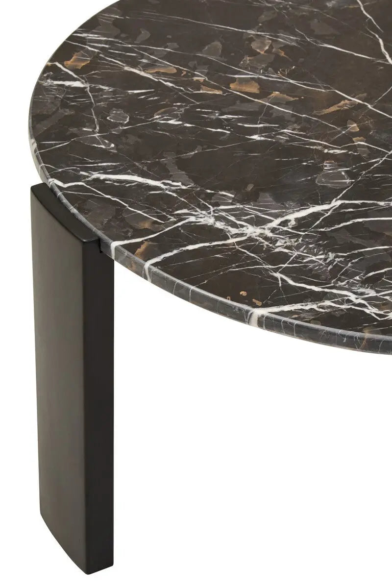 Black Round Marble Top Large Coffee Table with Black Acacia Legs, Palermo