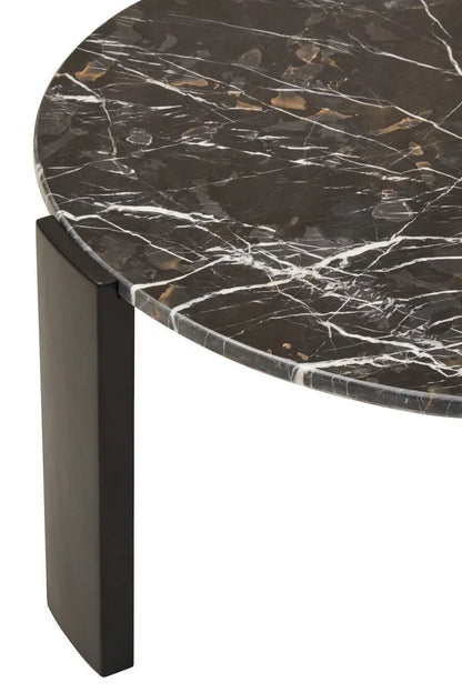 Black Round Marble Top Large Coffee Table with Black Acacia Legs, Palermo