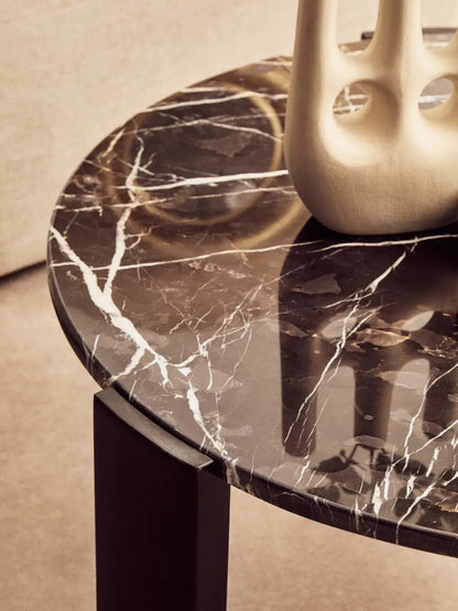 Black Round Marble Top Large Coffee Table with Black Acacia Legs, Palermo