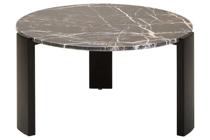 Black Round Marble Top Large Coffee Table with Black Acacia Legs, Palermo